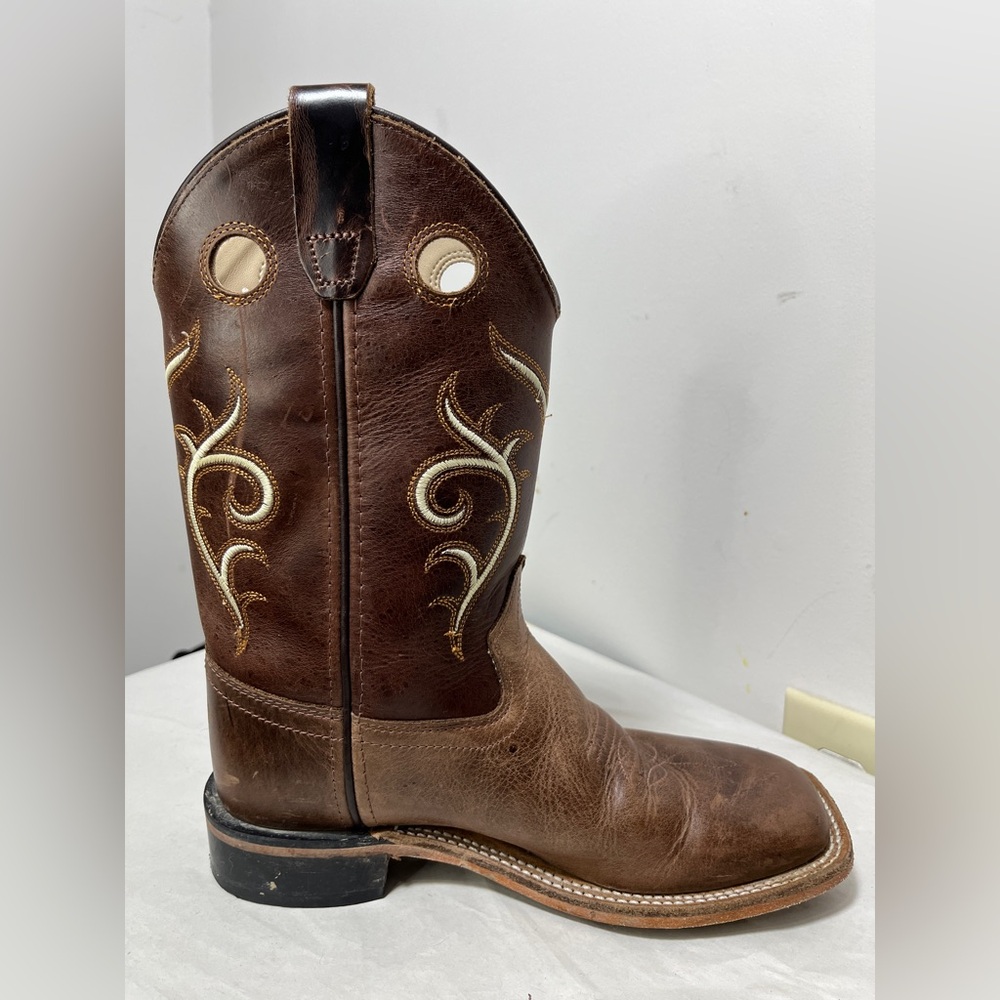 Old West Kids Leather Square Toe Cowboy Boots Sz 3 Western Country South - Picture 8 of 14